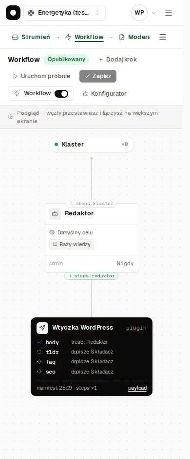 Workflow canvas view on a phone screen